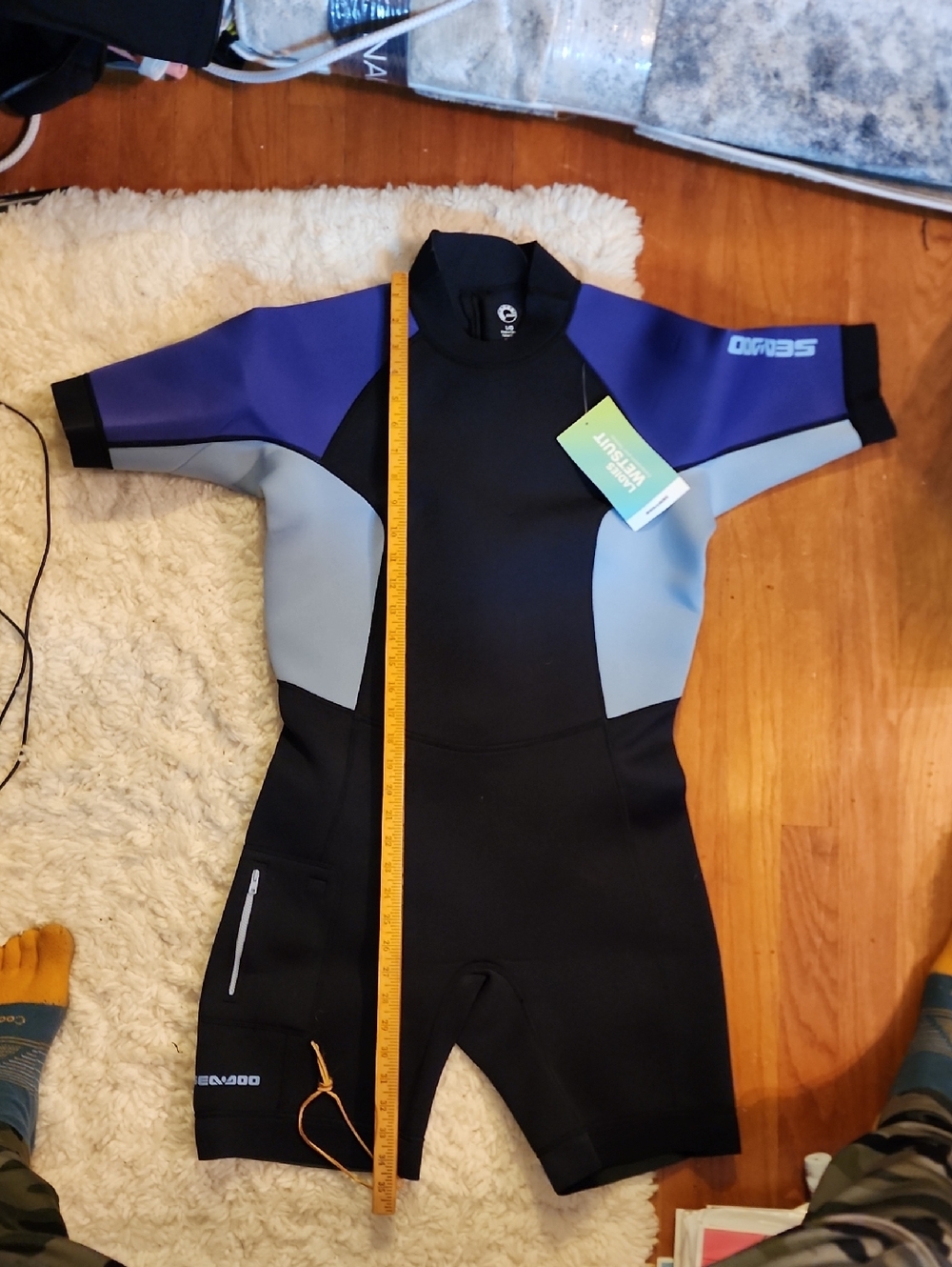 Seadoo Women's Shorty Wetsuit - Black with Purple & Gray Panels